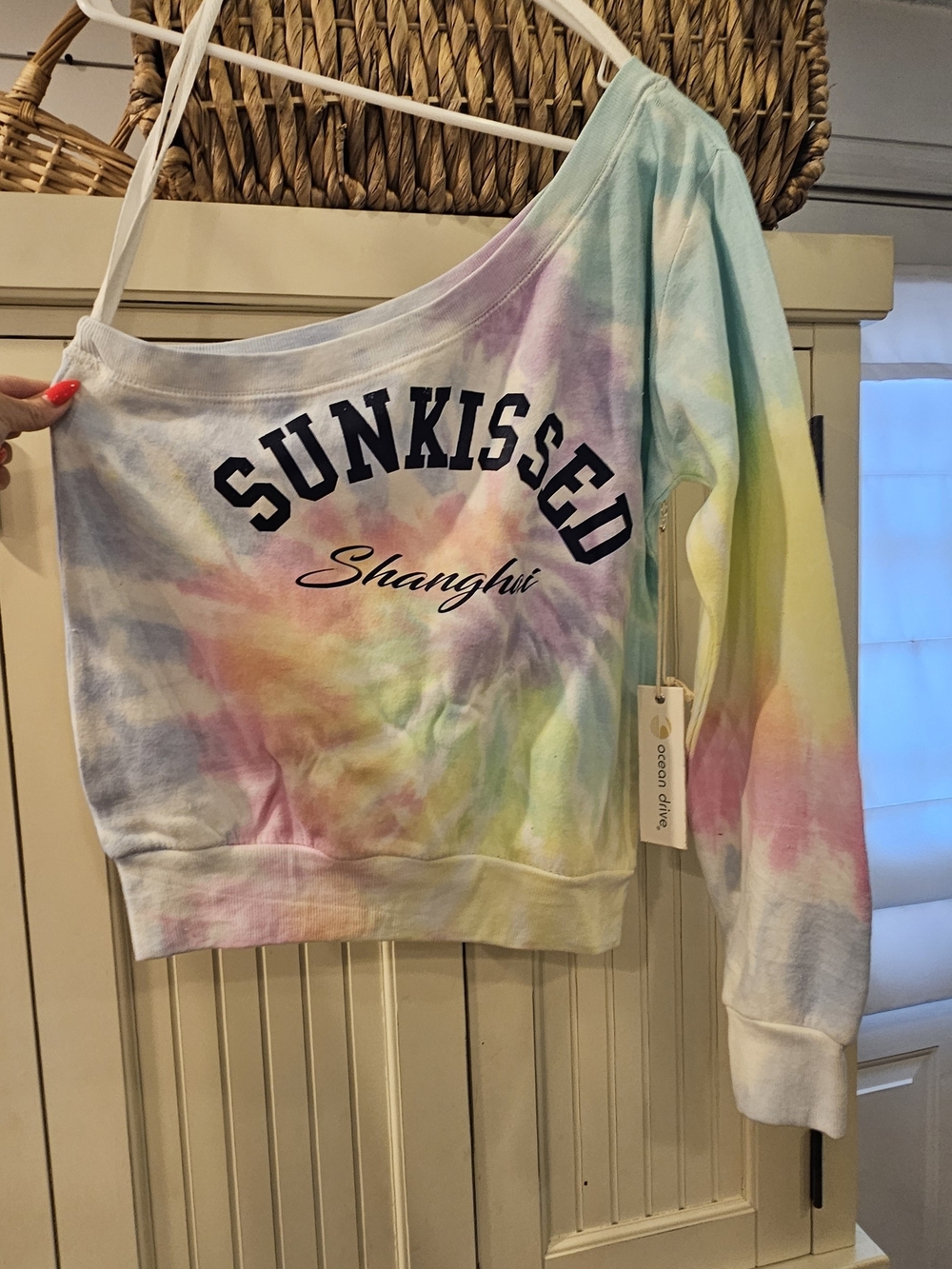 Ocean Drive Pastel Tie-Dye Off The Shoulder Pullover Shanghai LAKE NORRIS